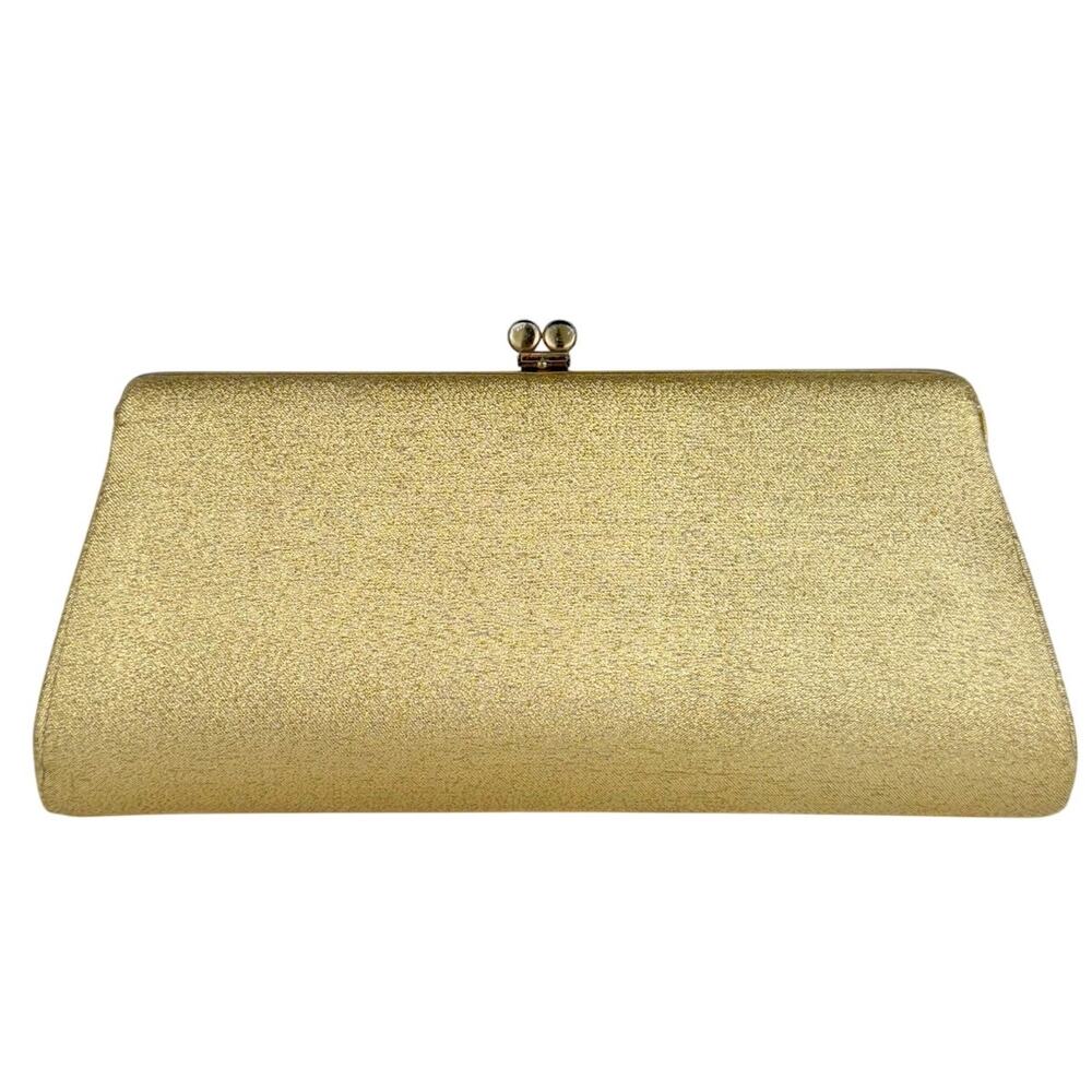 Vintage Gold Metallic Metal Clasp Short Chain Classic Purse Bag Clutch